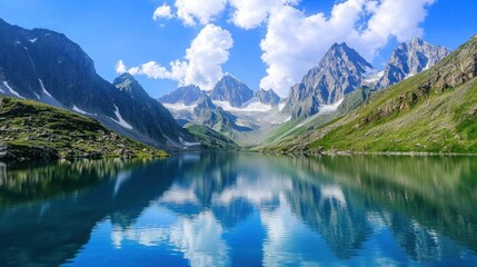 Fototapeta premium Majestic Mountain Lake Reflection: A Serene Landscape