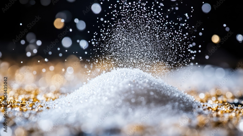 Aufkleber powdered sugar cascading in a delicate cloud above a sparkling surface creating a beautiful culinary