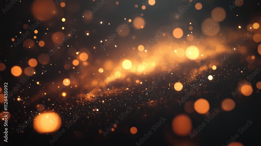 Poster abstract golden light flare effect on dark background with sparkling particles creating a magical an