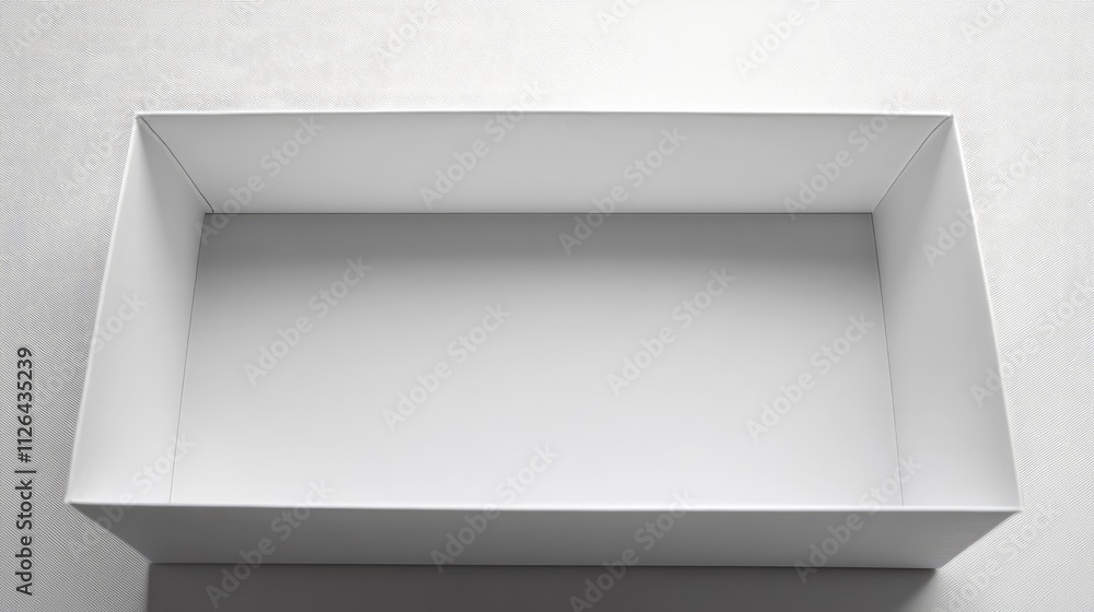 Poster empty white paper box texture on a clean surface, emphasizing recycled material features, minimalist