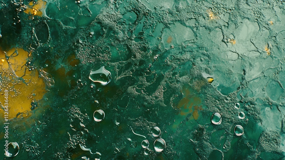Aufkleber macro shot of water droplets on textured green glass surface creating a unique artistic background f