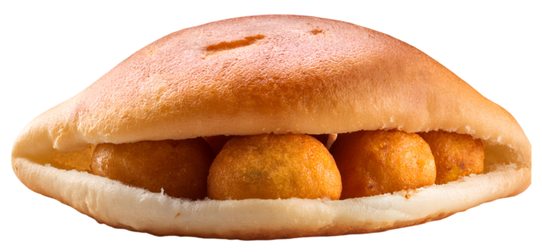 indian street food. Vada pav. isolated on a transparent background, top view, PNG."