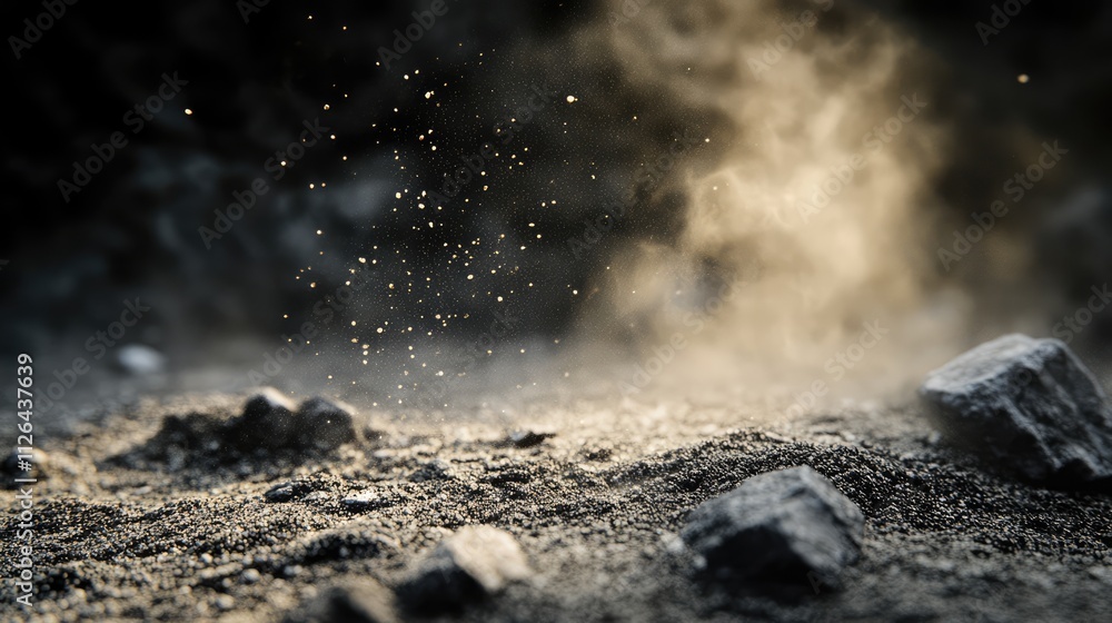 Aufkleber dust particles dancing above a textured stone surface creating an atmospheric natural scene in soft 