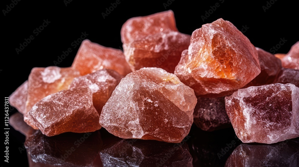 Poster salt crystals displayed in studio setting on black background highlighting textures and colors with 