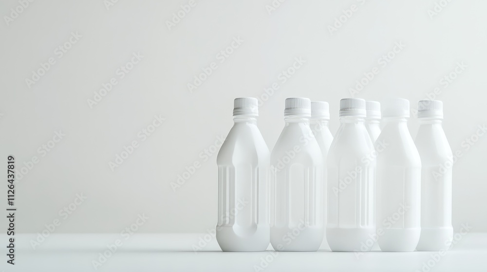 Poster white pet bottle preforms arranged in a row against a light background, emphasizing sleek design and