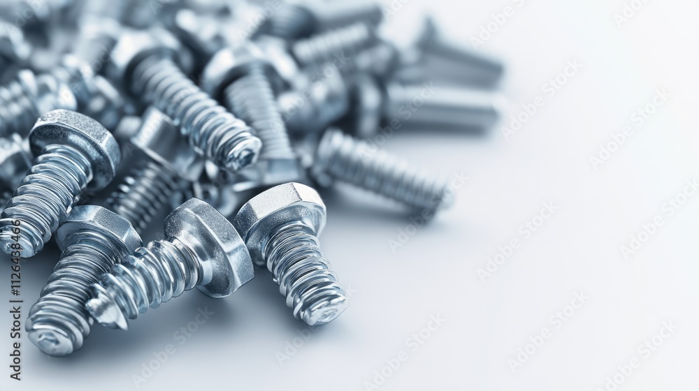 Poster self tapping screws in various sizes arranged on a white background showcasing industrial hardware a