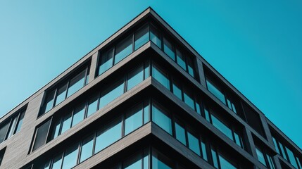 Obraz premium Contemporary architectural design showcasing a sleek modern building against a clear blue sky.