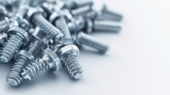 Self tapping screws in various sizes arranged on a white background showcasing industrial hardware and fastening solutions.