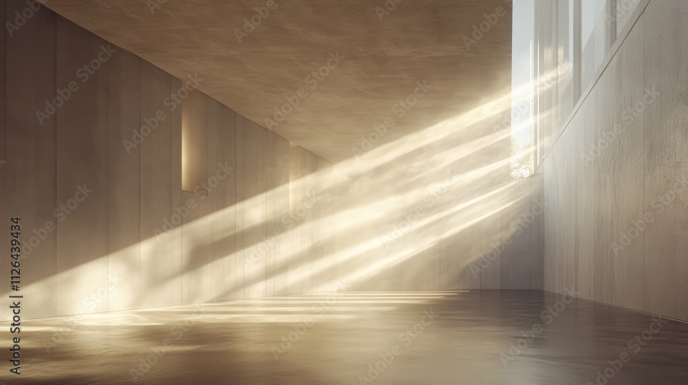Aufkleber interior space with natural light beams creating a serene and calming atmosphere through large windo