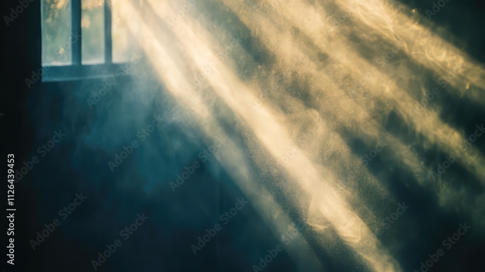 Aufkleber natural light rays illuminating a dark room creating a serene atmospheric effect with soft glowing d
