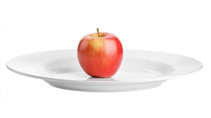 Fresh red apple on a pristine white plate isolated against a clean white background highlighting simplicity and natural beauty
