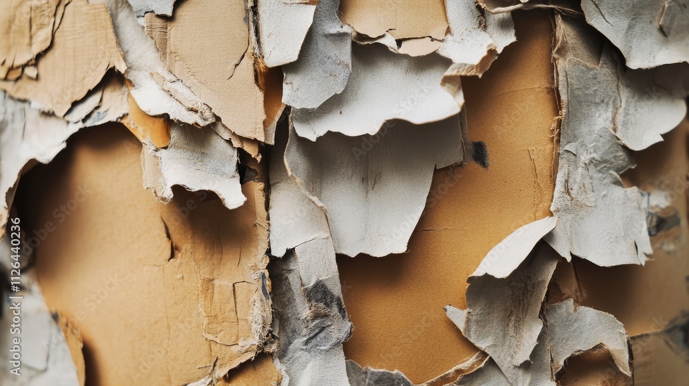 Poster close up of textured, aged cardboard sheets showcasing intricate layers and natural wear patterns id