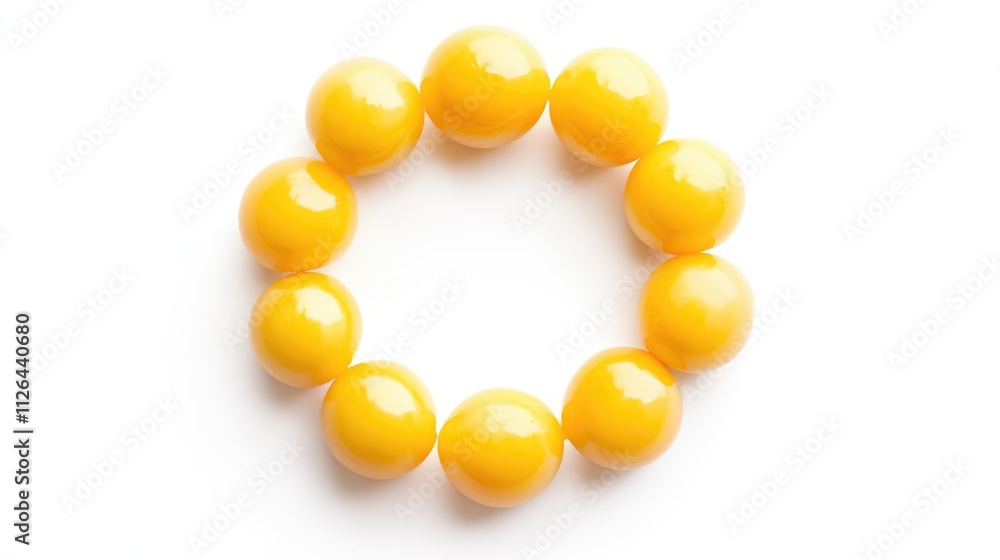 Poster yellow melon beads arranged in a circular pattern on a clean white background showcasing vibrant col