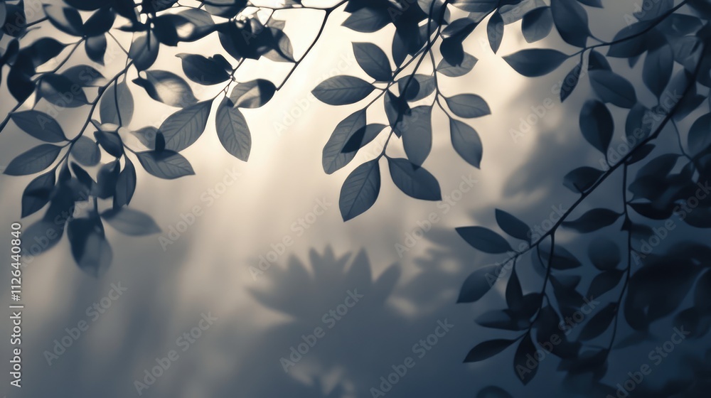 Poster softly illuminated leaves casting gentle shadows on a tranquil background creating a serene and calm