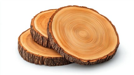 A photostock of perfectly cut tree rings with detailed wood grain on a white background, ideal for carpentry or natural resource themes. High Quality