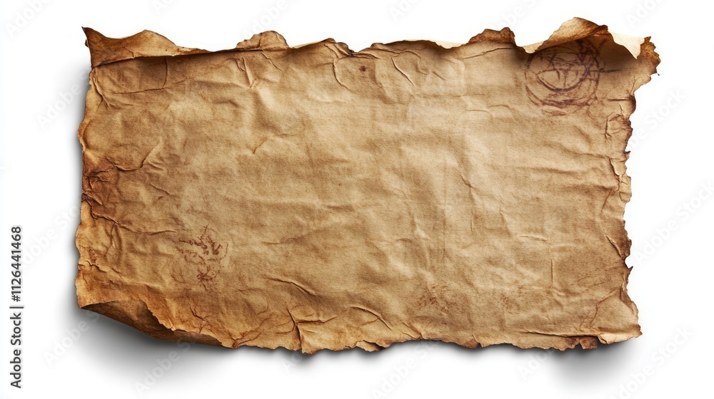 Poster vintage parchment paper texture with crumpled edges for backgrounds or graphic design projects. perf