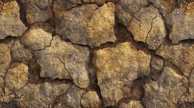 Seamless background texture of aged cracked stone wall featuring earthy tones and intricate patterns for vintage design projects - Powered by Adobe