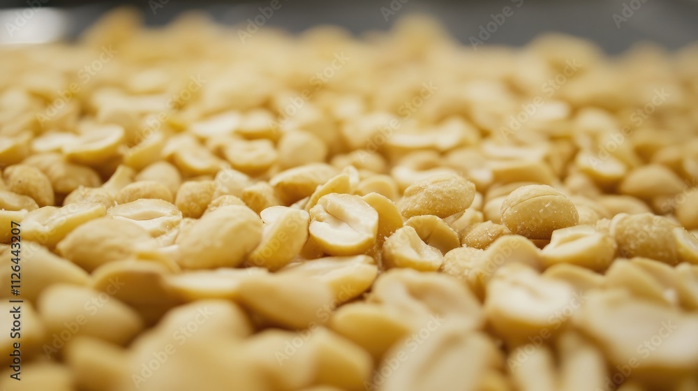 Poster close up of roasted peanuts arranged in piles highlighting their texture and color on a rustic woode