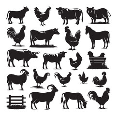 Farm animal set silhouette vector illustration