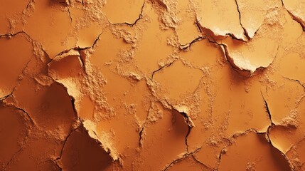 Obraz premium Orange oxide texture on a highly deteriorated surface with cracked layers and rough edges, emphasizing wear and aging, abstract, texture, detailed, industrial, grunge.