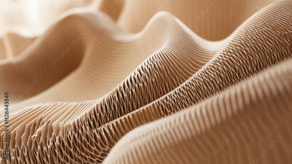 Aufkleber textured surface of crumpled cardboard sheet showcasing intricate wave patterns and natural brown co