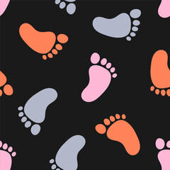 Seamless pattern with colorful footprint and black background