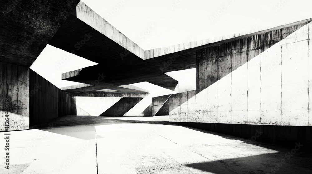 Poster modern abstract overpass architecture in monochrome highlighting geometric shapes and contrasting sh