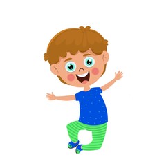 Vactor kids image,Cute boy jump vactor image , cute boy cartoon character jump vactor illustration.	