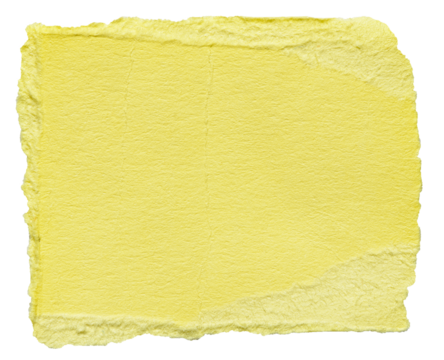 Yellow isolated cut out torn piece of blank paper note cardboard with texture and copy space for text, transparent png background design element