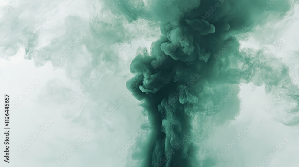 Poster abstract green smoke swirling gracefully over a white background creating a captivating and dynamic 