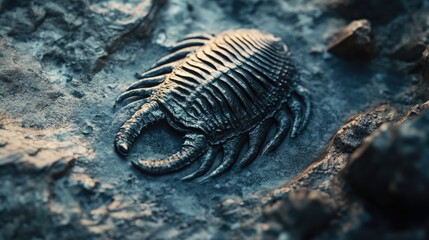 Fossil trilobite imprint showcasing intricate details in ancient sedimentary rock formation