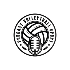 Podcast volleyball sport logo template concept design vector