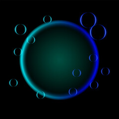 Cyan and blue neon gradient effect. A glowing circular gradient blending vivid cyan and deep blue tones, surrounded by glowing orbs, perfect for tech, futuristic, or abstract designs