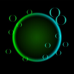 Green and cyan neon gradient effect. A circular glowing design transitioning between bright green and cyan, with translucent orbs, ideal for futuristic, abstract, or natural-themed visuals