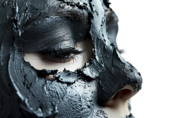 Soothing charcoal clay mask for glowing skin isolated on transparent background