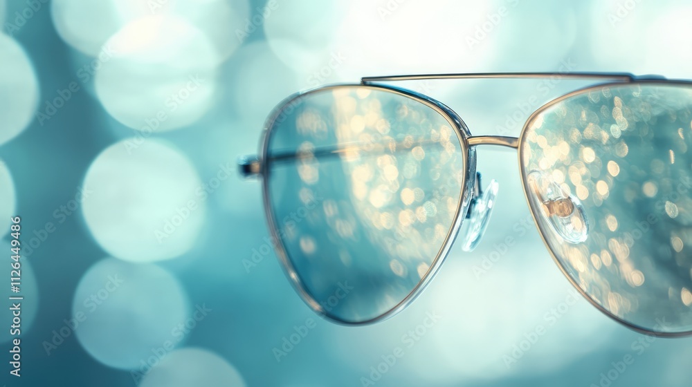 Poster abstract background of defocused glasses reflecting light bokeh in a health and wellness thematic se