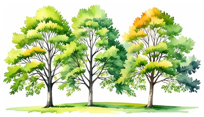 Fototapeta premium Vibrant watercolor trees depicting seasonal gradients in nature