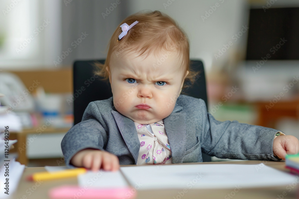 Poster created with generative ai image of small angry child boss
