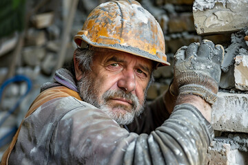 Generative AI Image of a Stonemason Working with Stone, Shaping and Carving Stone Surface