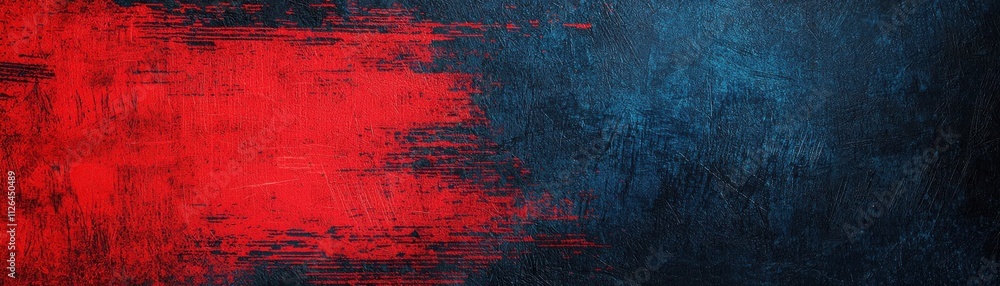 Poster a textured background featuring contrasting red and blue colors, blending artistically, creating a v