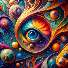 Abstract and surreal art using bold, vibrant colors and dynamic shapes