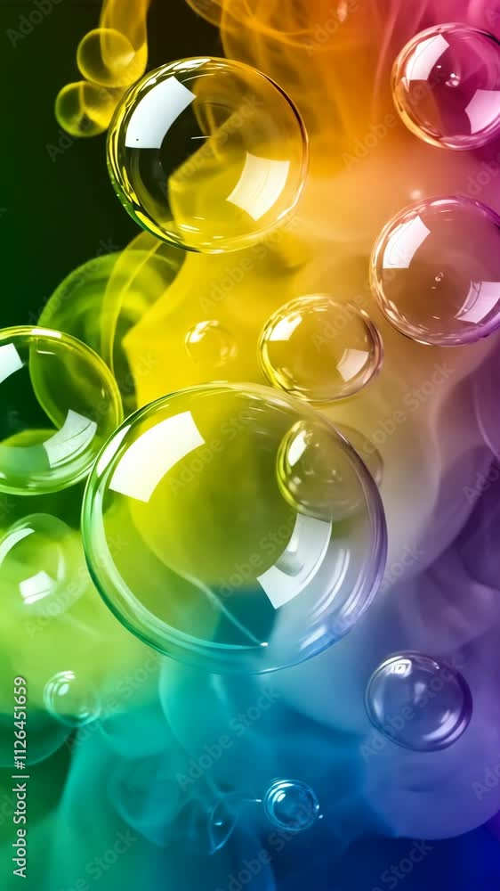 Poster colorful bubbles floating in a vibrant abstract background creating a whimsical atmosphere