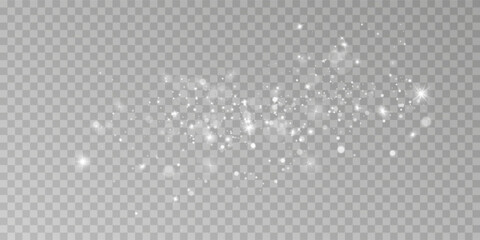 Light abstract glowing bokeh highlights. Light bokeh effect isolated on transparent background. The Christmas background shines from the dust.	