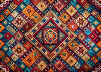 Aerial drone shot reveals a grunge tribal geometric pattern, seamlessly textured.