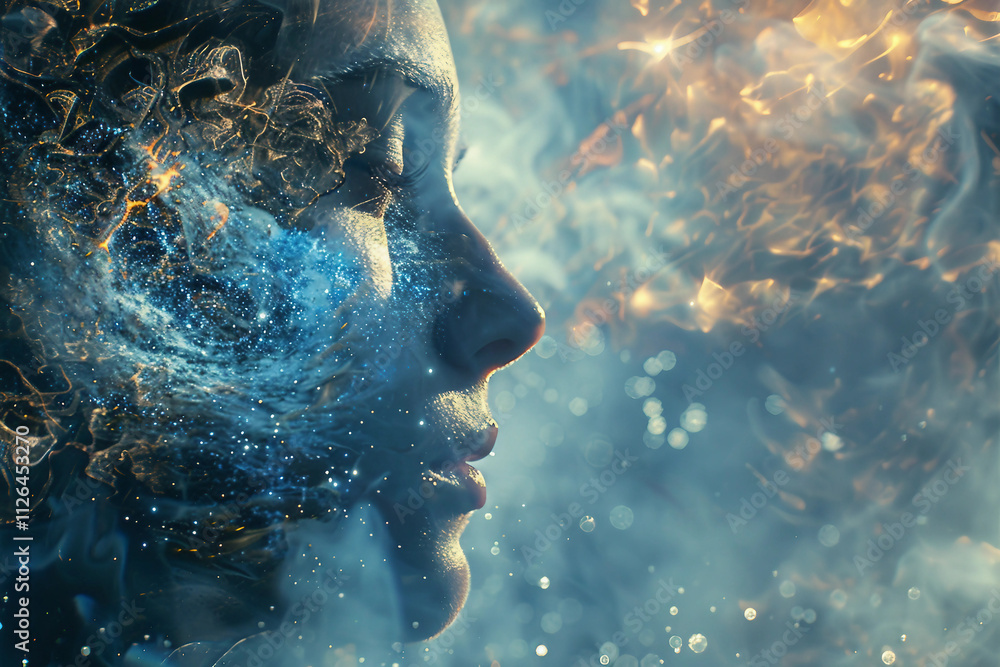 Aufkleber generative ai close-up of a time traveler exploring cosmic portal across space and time