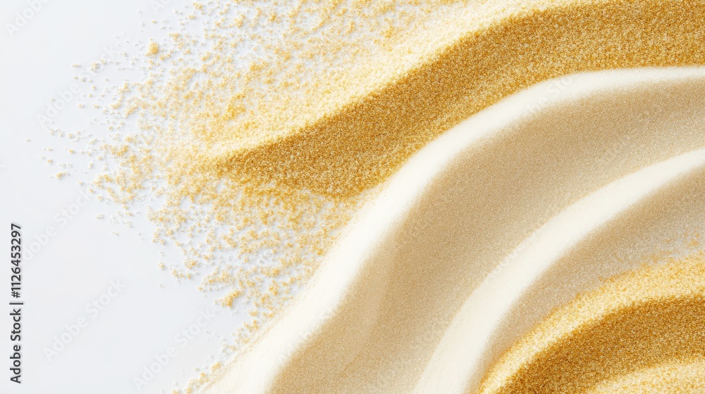 Poster fine golden sand texture flowing over a smooth white surface in an artistic and abstract composition