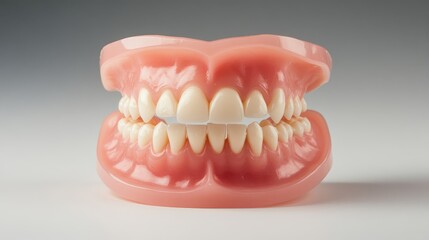 Obraz premium Dental prosthesis model showcasing precision craftsmanship in dental technology and laboratory processes for creating artificial teeth.