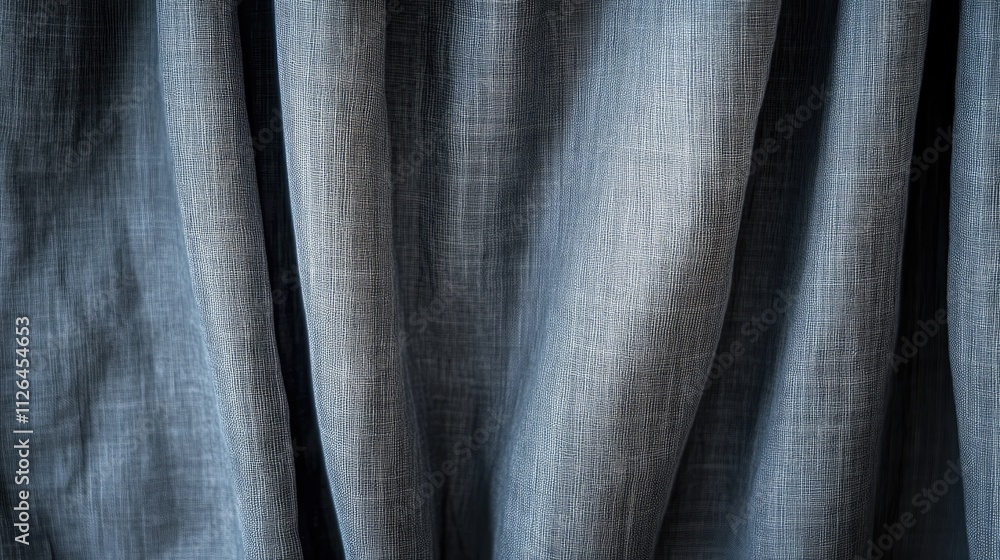 Poster close-up of textured grey curtains showcasing intricate fabric details and abstract patterns in a so