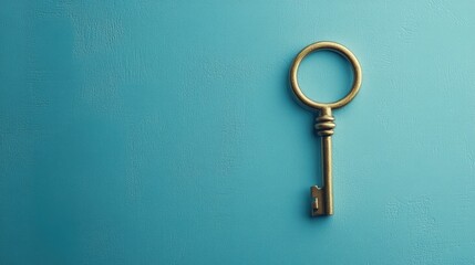 Golden key symbolizing key performance indicators on a smooth blue background representing strategy and business metrics analysis.