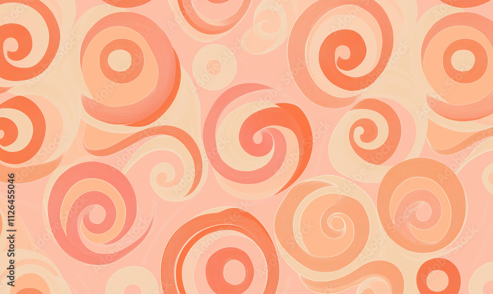 Poster soft peach and orange swirl pattern with a groovy 1970s retro vibe on a muted pink background. perfe